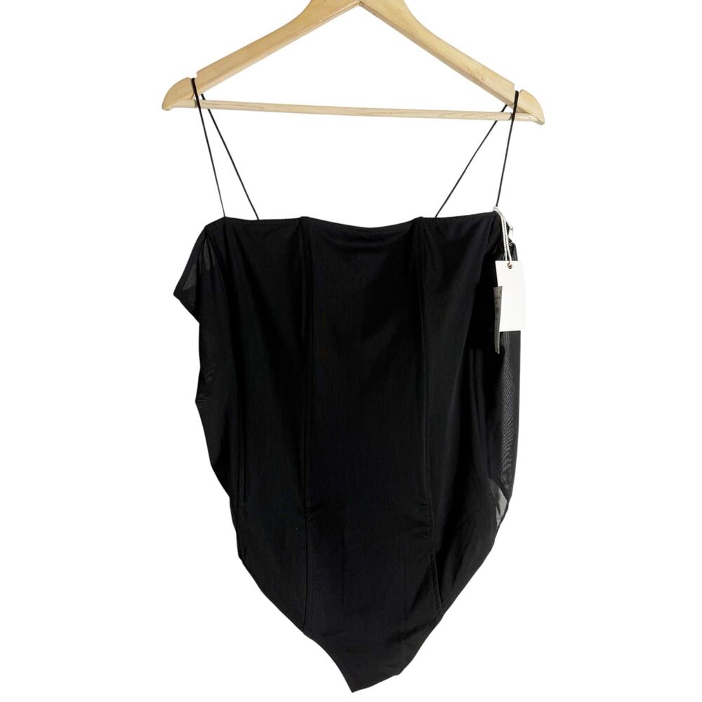 Good American Mesh Mix Corset Thong Straight Neck Black Bodysuit Plus Size 4XL - Picture 3 of 8